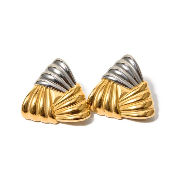 Two Tone Triangle Earrings*Statement Earrings*Minimalist Chunky Earrings*JD - Picture 2 of 8